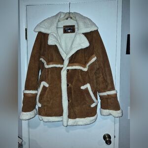 Brown and Cream Shearling Leather Jacket